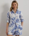 Ralph Lauren Womens Relaxed Fit Paisley 100 Linen Shirt P Xs 3x In Blue