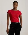 Ralph Lauren Womens Sequin Detail Boat Neck Jersey T Shirt P Xs Xxl In Red