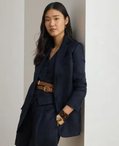Ralph Lauren Womens Single Button Notch Lapel Twill Blazer In Blue