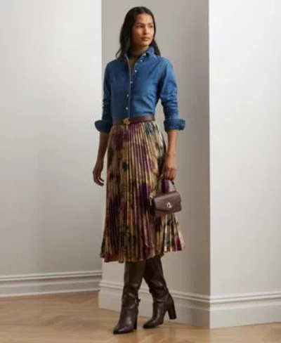Ralph Lauren Womens Straight Fit Denim Shirt Pleated Midi Skirt In Blue