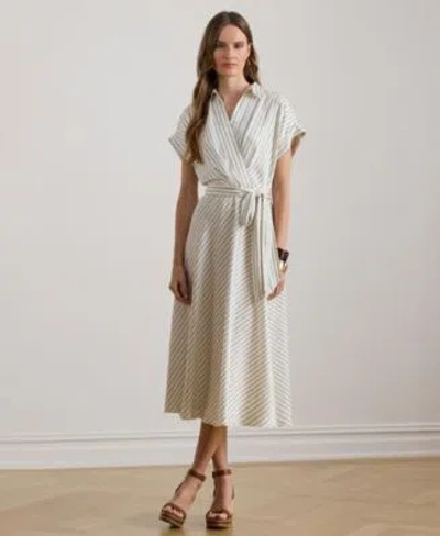Ralph Lauren Womens Striped Belted Twill Dress In White