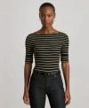 Ralph Lauren Womens Striped Boatneck T Shirt P Xs Xxl In Black
