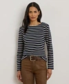 Ralph Lauren Womens Striped Jersey Snap Trim Boatneck Top P Xs Xxl In Multi