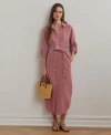Ralph Lauren Womens Striped Linen Roll Tab Sleeve Shirtdress 0p 22w In Pink