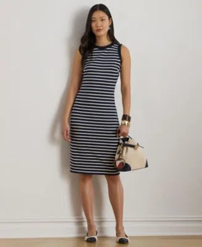 Ralph Lauren Womens Striped Snap Trim Crewneck Sheath Dress In Orange