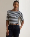 Ralph Lauren Womens Striped Stretch Cotton Boatneck Tee P Xs Xxl In White