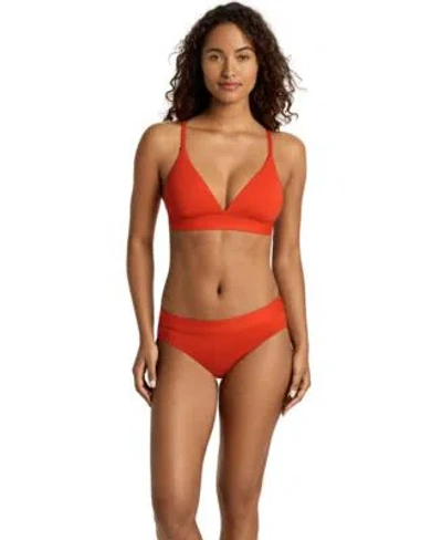 Ralph Lauren Womens Triangle V Neck Swim Top Classic Band Hipster Bikini Bottoms In Red