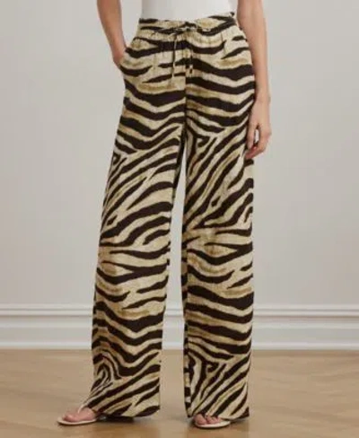 Ralph Lauren Womens Zebra Print Linen Wide Leg Pants Xs 3x