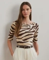 Ralph Lauren Womens Zebra Print Stretch Cotton Boatneck Tee P Xs 3x In Multi