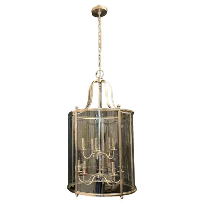 Pre-owned Ralph Lauren Wonderful Modern  Large Polished Nickel Round Glass Lantern Fixture In Transparent