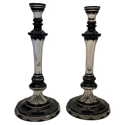 Pre-owned Ralph Lauren Wonderful Pair  Home Annelise Black & Clear Crystal Candlesticks