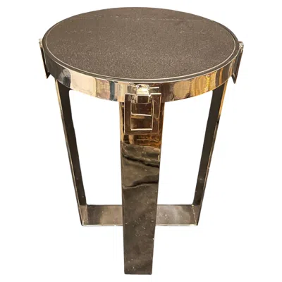 Pre-owned Ralph Lauren Wonderful  Round Polished Nickel Drink Side Table Black Marble Top