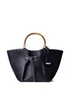 Ralph Lauren Wood-handle Leather Tote Bag In Blue