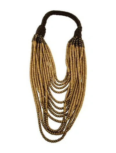 Pre-owned Ralph Lauren Wood, Wool & Brass Multistrand Necklace, 44" In Brown