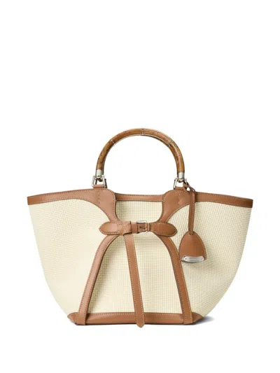 Ralph Lauren Wooden Leather-trim Tote In Neutral