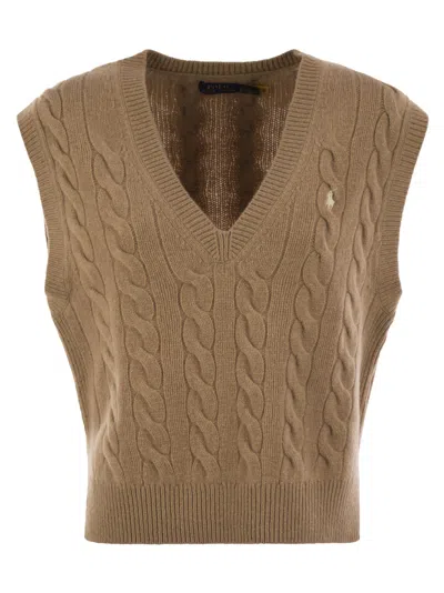 Ralph Lauren Wool And Cashmere Cable-knit Vest In Neutral