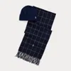 Polo Ralph Lauren Wool Beanie & Windowpane Scarf Gift Set In Hunter Navy