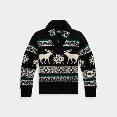 Ralph Lauren Wool-blend Elk-graphic Sweater In Black