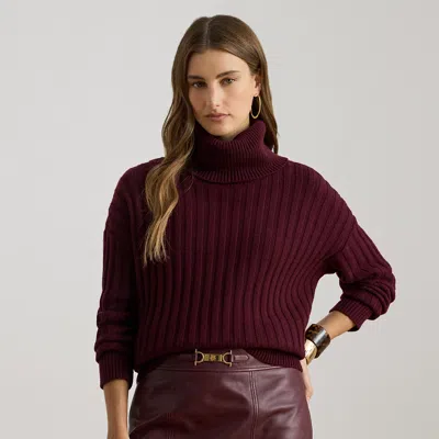 Ralph Lauren Wool-blend Oversize Turtleneck Sweater In Burgundy