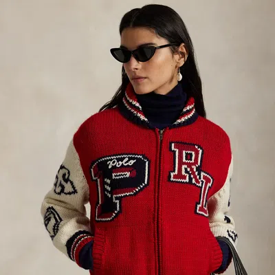 Ralph Lauren Wool-blend Zip Letter Cardigan In Multi