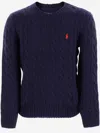 Polo Ralph Lauren Polo Pony-embroidered Cable-knit Jumper In Blue