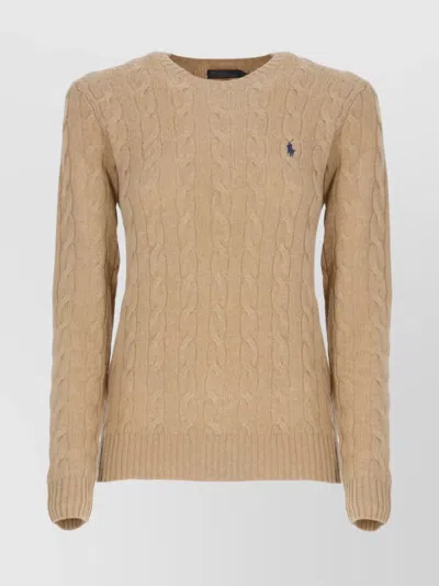 Ralph Lauren Wool Cable Knit Crewneck Sweater In Neutral
