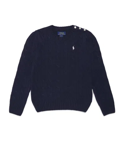 Ralph Lauren Kids' Wool-cashmere Cable-knit Sweater In Blue