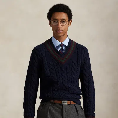 Ralph Lauren Wool-cashmere Cricket Sweater In Blue