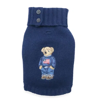 Ralph Lauren Wool-cashmere Polo Bear Dog Sweater In Blue