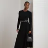 Ralph Lauren Wool Crewneck Sweater Dress In Black