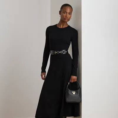 Ralph Lauren Wool Crewneck Sweater Dress In Black