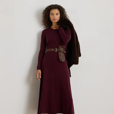 Ralph Lauren Wool Crewneck Sweater Dress In Burgundy