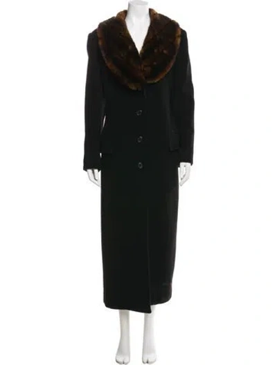 Pre-owned Ralph Lauren Wool Faux Fur Coat In Black