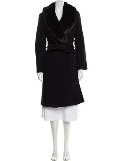Pre-owned Ralph Lauren Wool Faux Fur Coat In Black