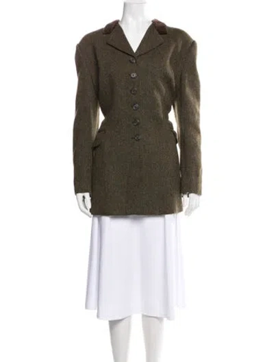 Pre-owned Ralph Lauren Wool Faux Fur Coat In Green