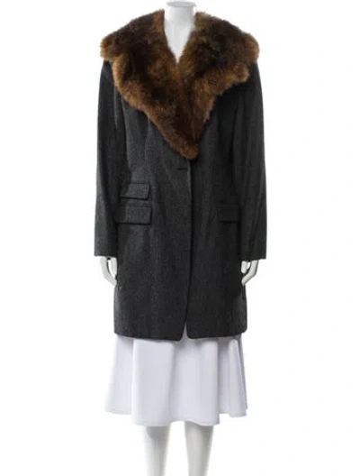 Pre-owned Ralph Lauren Wool Faux Fur Jacket In Gray