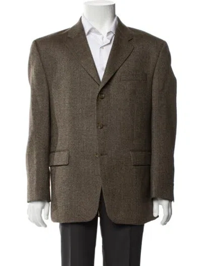 Pre-owned Ralph Lauren Wool Houndstooth Print Blazer In Brown