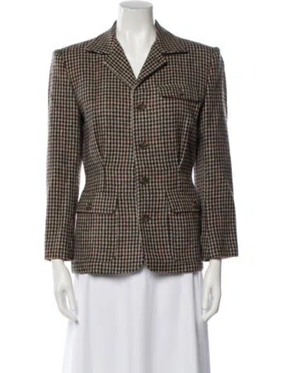 Pre-owned Ralph Lauren Wool Houndstooth Print Blazer In Brown