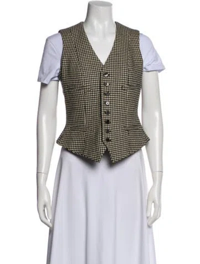 Pre-owned Ralph Lauren Wool Houndstooth Print Vest In Brown