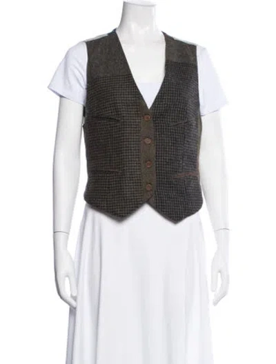 Pre-owned Ralph Lauren Wool Houndstooth Print Vest In Brown