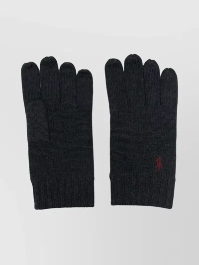Ralph Lauren Wool Knitted Full-finger Gloves With Ribbed Cuffs In Black