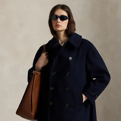 Ralph Lauren Wool Melton Peacoat In Black