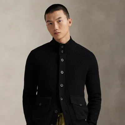 Ralph Lauren Wool Mockneck Cardigan In Black