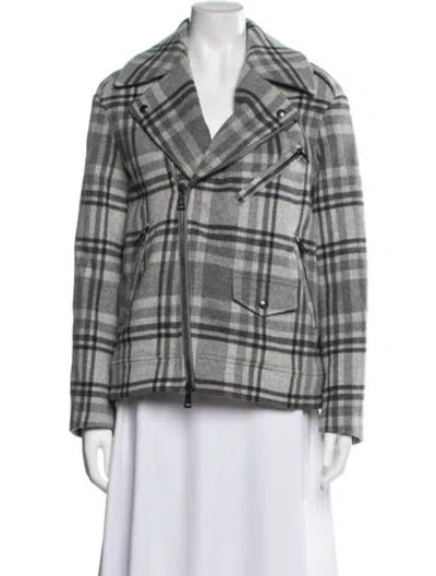 Pre-owned Ralph Lauren Wool Plaid Print Biker Jacket W/ Tags In Grey