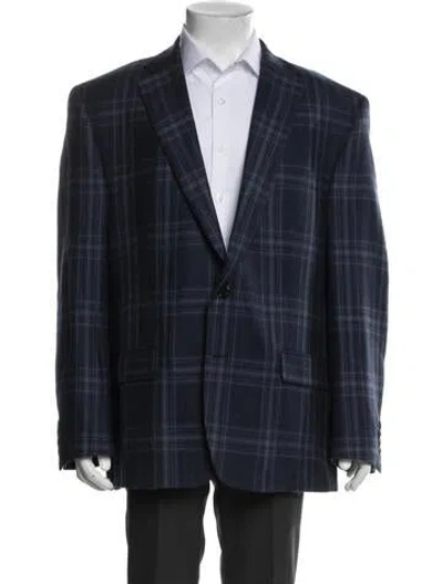 Pre-owned Ralph Lauren Wool Plaid Print Blazer In Blue