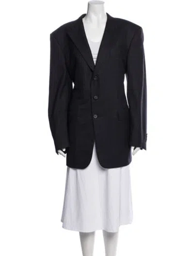 Pre-owned Ralph Lauren Wool Plaid Print Blazer In Blue