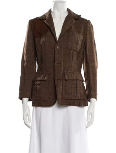 Pre-owned Ralph Lauren Wool Plaid Print Blazer In Brown