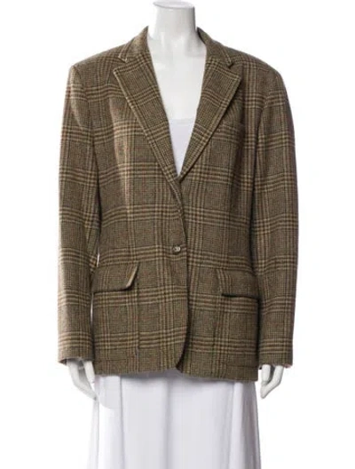 Pre-owned Ralph Lauren Wool Plaid Print Blazer In Brown