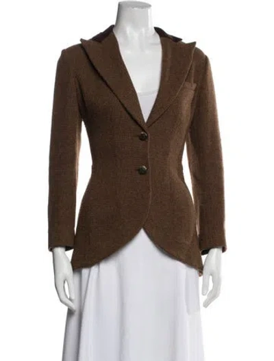 Pre-owned Ralph Lauren Wool Plaid Print Blazer In Brown