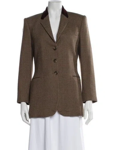 Pre-owned Ralph Lauren Wool Plaid Print Blazer In Brown